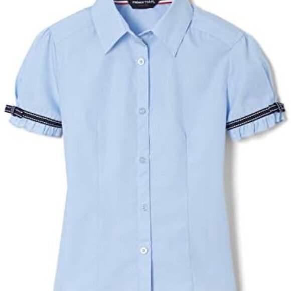 French Toast SE9279 Girls Button Down Shirt w/Bow Light Blue - Picture 1 of 4